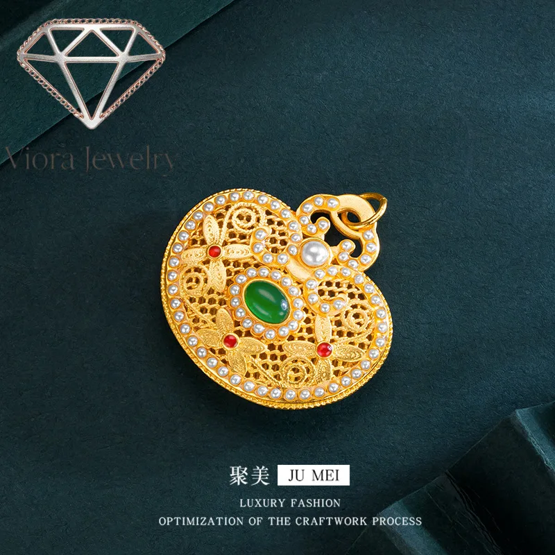 Viora Jewelry 24K Real Gold Silk Pearl Ruyi Lock 9999 Pendant Beizhu Pearl Girlfriend Birthday Gift Accessories Accessories Pend