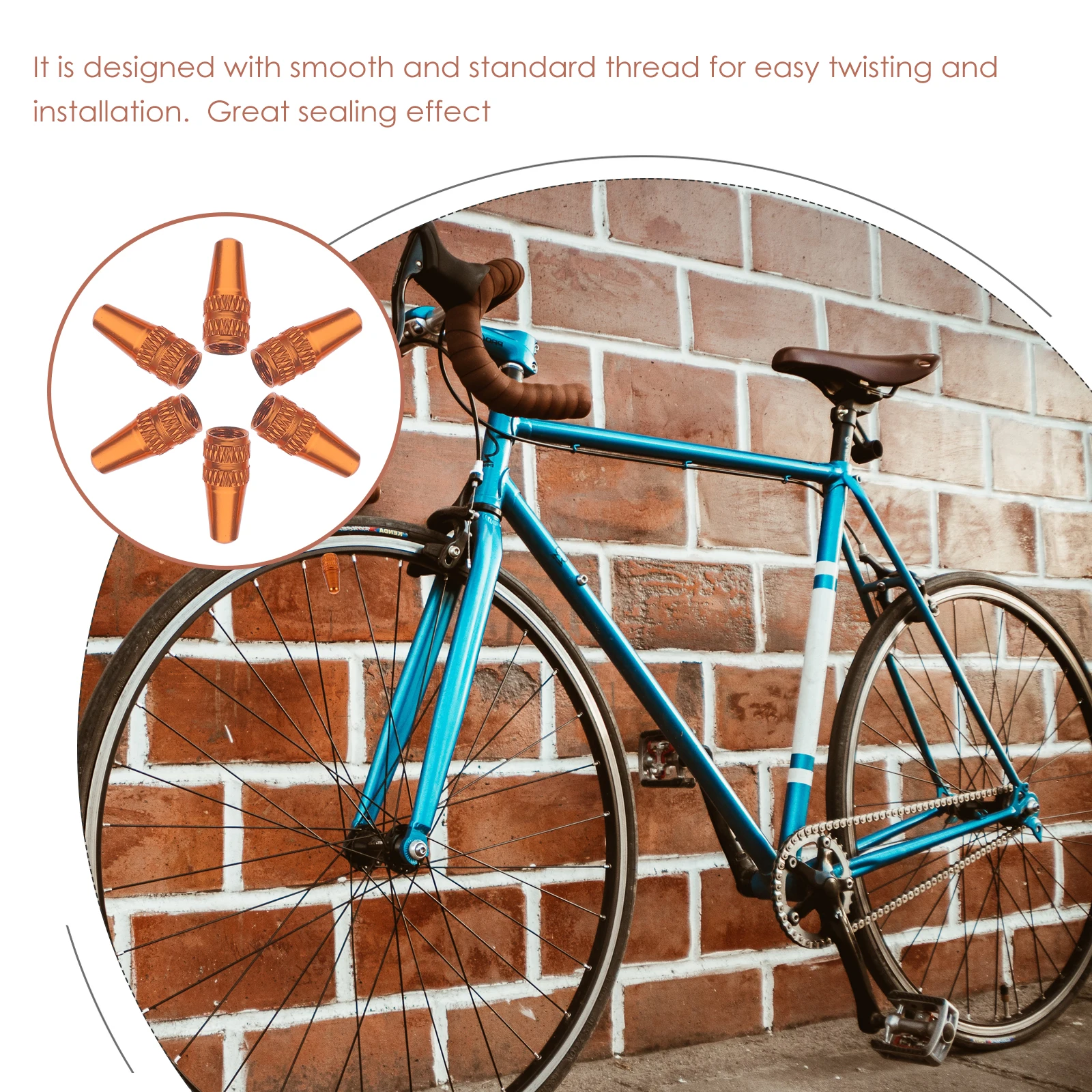 

6 pcs Aluminum Alloy Tire Valve Caps For Road Bike Mountain Bike Dust Covers Sealing Effect Bright Color Easy Install Orange