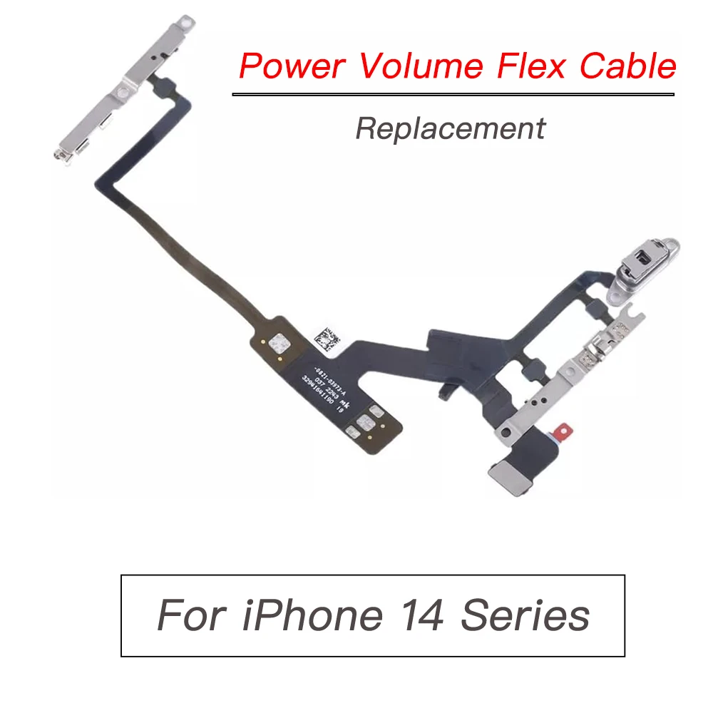 Power Volume Button Flex Cable Replacement For iPhone 14 Mini Pro Max ON OFF Mute Adjust With Metal Bracket
