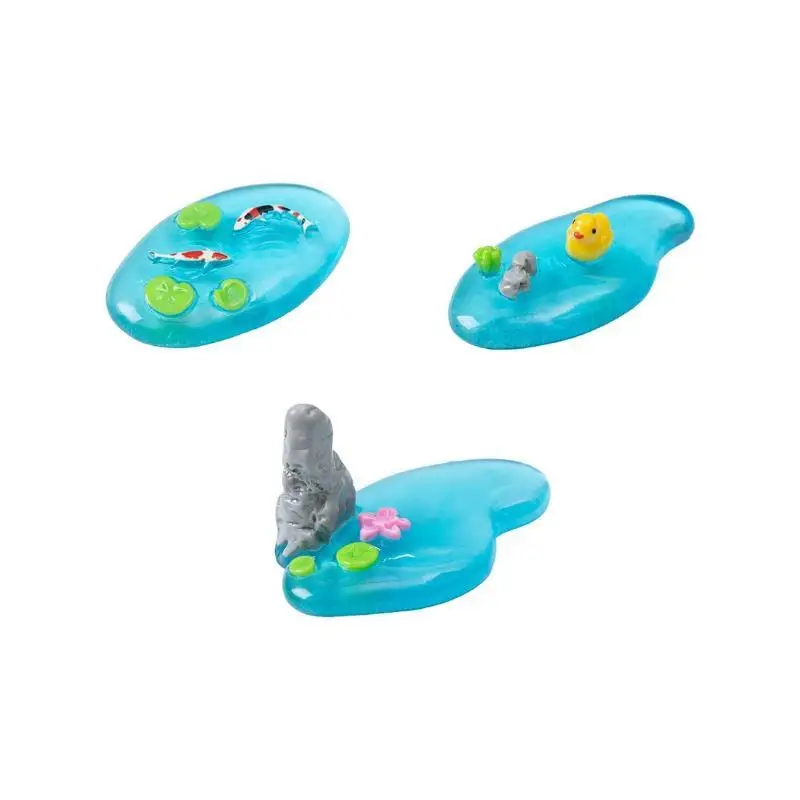 Mini Resin Pond Ornaments With Koi Duck Lotus Design Smooth Texture For Garden Bonsai Desktop Decor