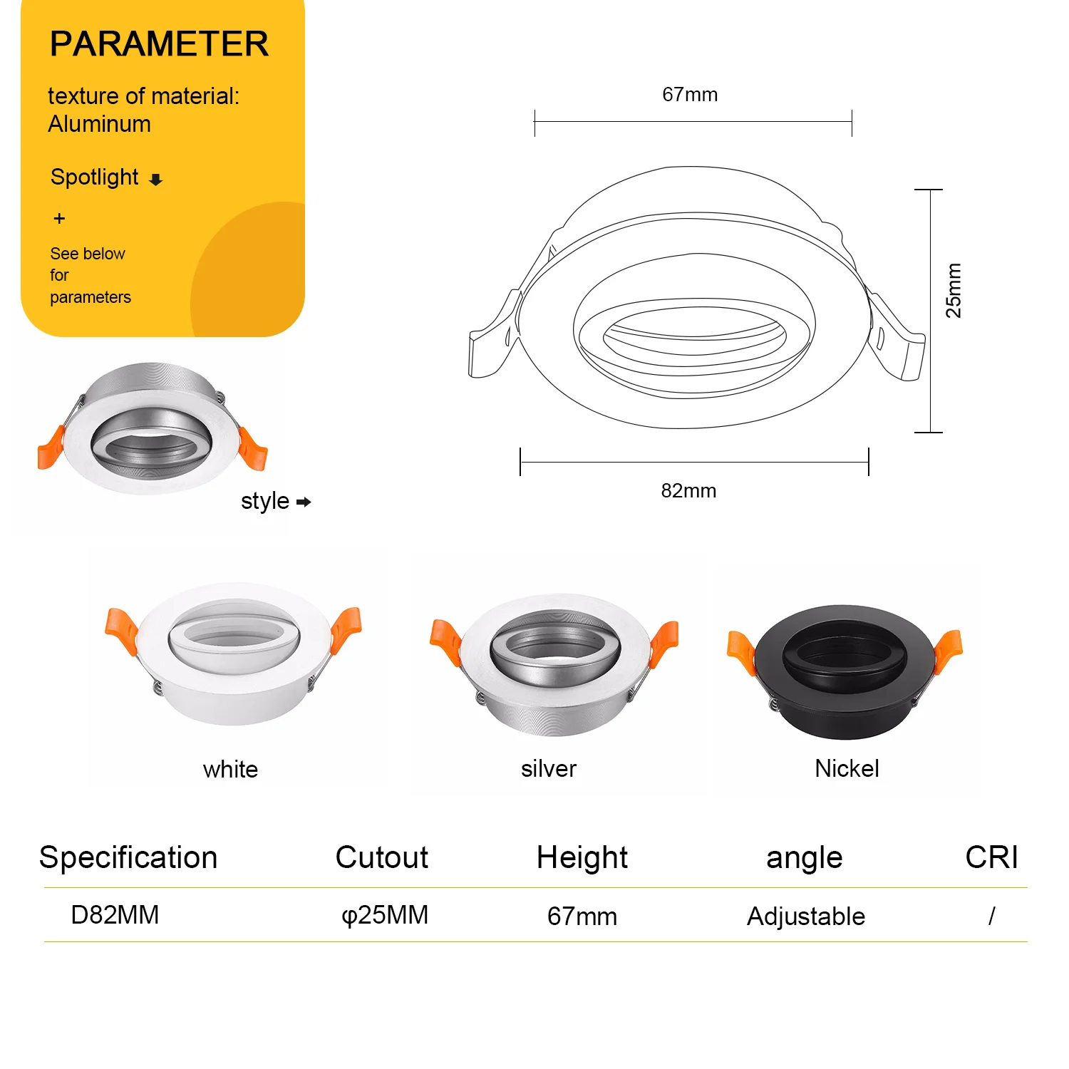 2PCS LED Recessed Ceiling Light Adjustable Frame for GU10  Fitting  Ceiling Spot Lights Fitting Fixture