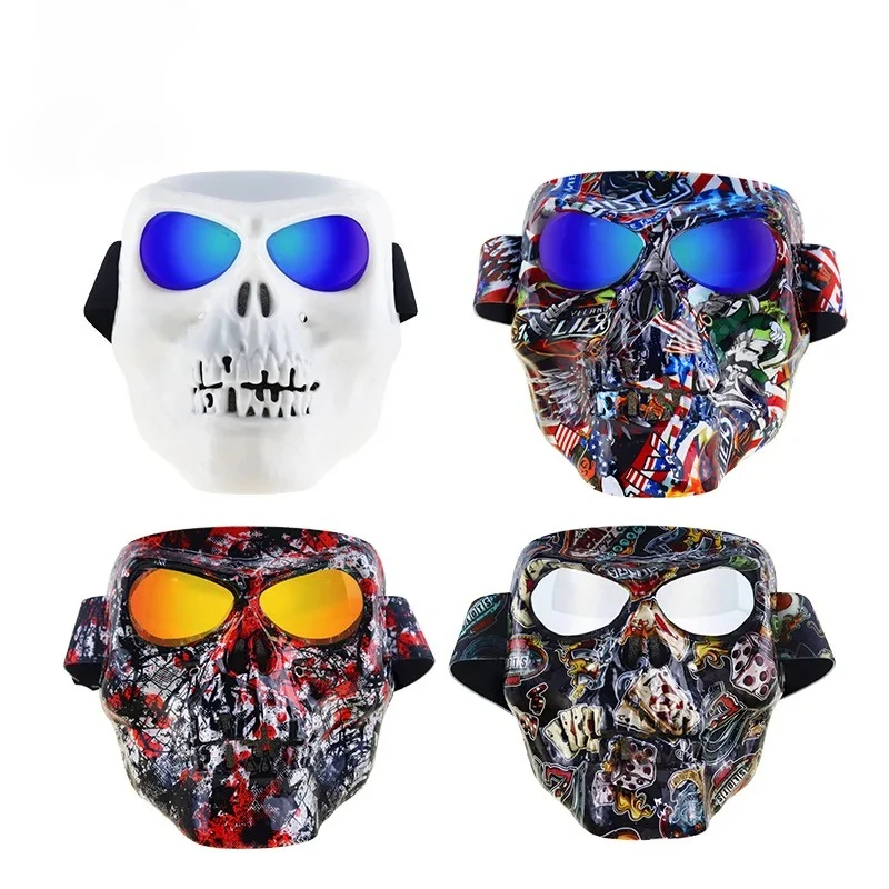 Full Face Plastic Skull Mask With Goggles Motorcycle Biker Face Shield Motocross Ghost Protective Mask