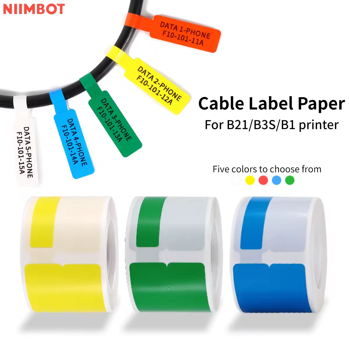 NIIMBOT Etiquetas para cables, etiquetas térmicas impermeables, etiquetas para cables a prueba de aceite para impresora de etiquetas B1/B21/B3S/B203