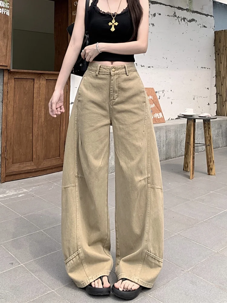 

Хаки Спецодежда Джинсовые брюки Женские свободные широкие брюки длиной до пола с высокой талией Модные винтажные американские брюки Осень Новые A...