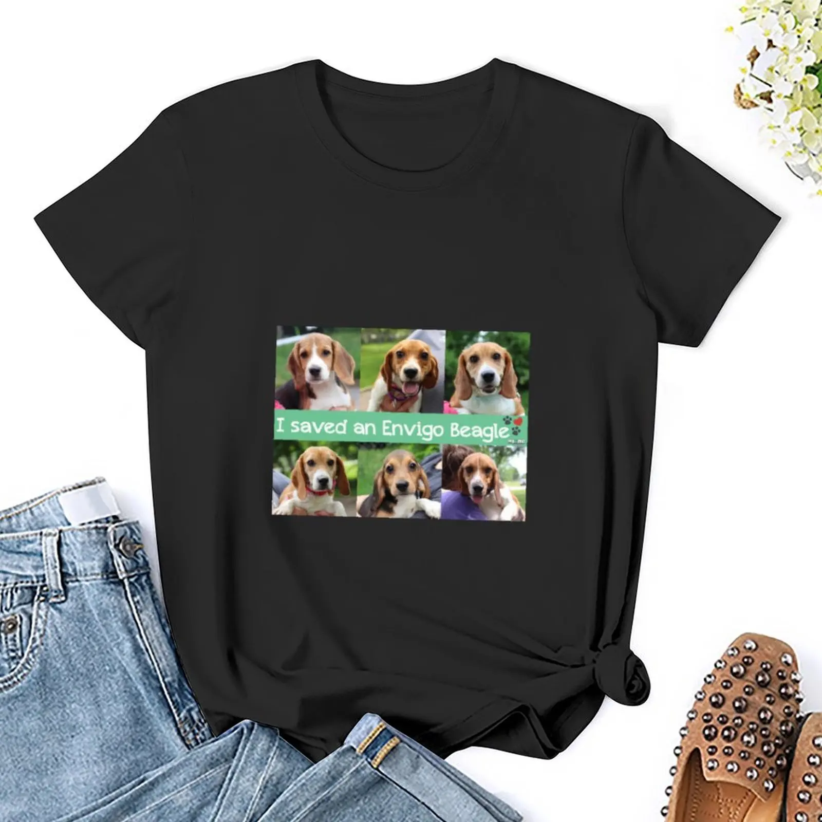 I saved an Envigo Beagle-Camiseta de fotos para mujer, ropa de mujer, blusa de moda coreana, ropa estética, camisetas de gran tamaño