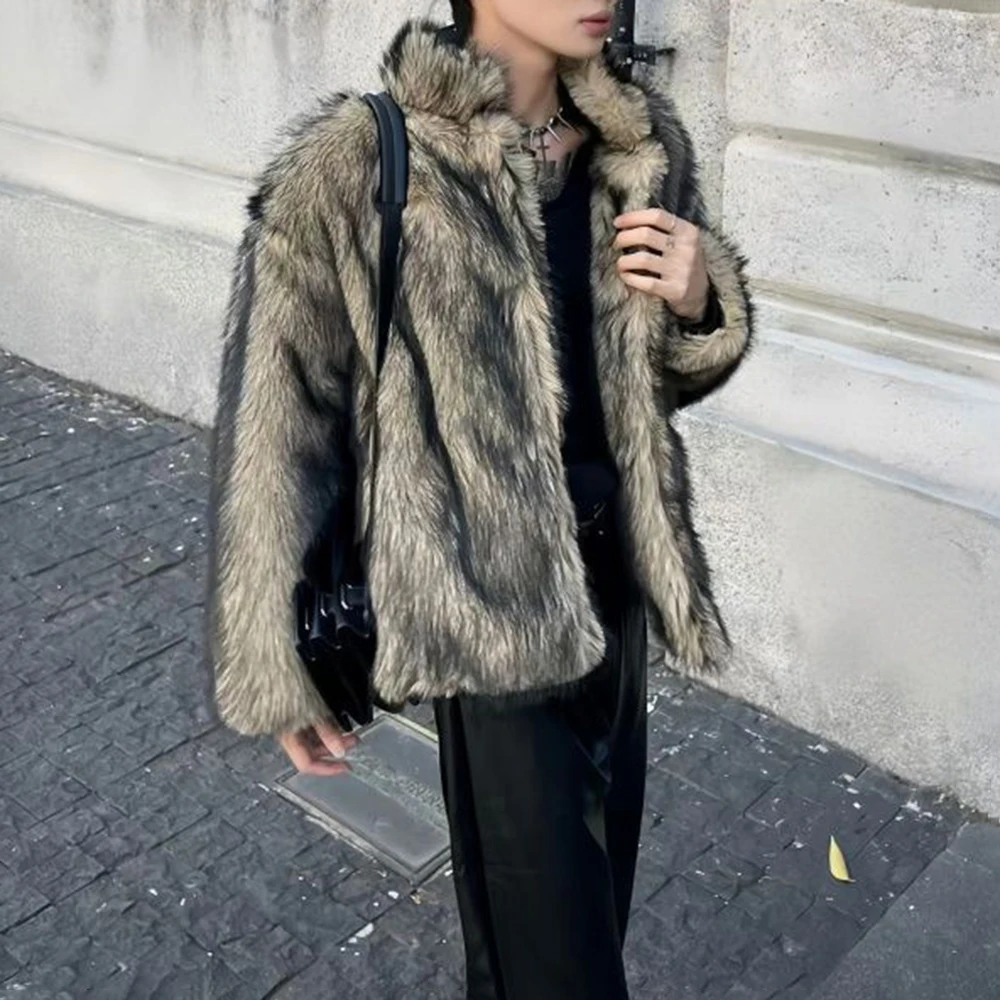 Men Faux Fur Furry Warm Coat Autumn Winter Streetwear Fashion All-Match Trend Youth Soft Casual Comfort Coat Men'S Clothing 2024