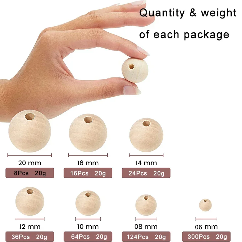 2-300Pcs Natural Wooden Beads with Holes Round Loose Wood Beads 6/8/10/12/14/16/18/20/25/30mm DIY Craft Jewelry Make Accessories