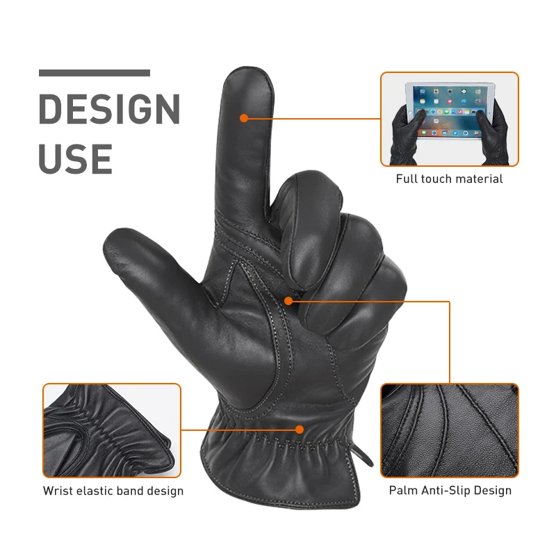 Men Sheepskin Gloves Winter Warm Touch Screen Full Finger Mittens High Quality Genuine Leather Gloves For Men 벙어리방한장갑 남성 겨울장갑