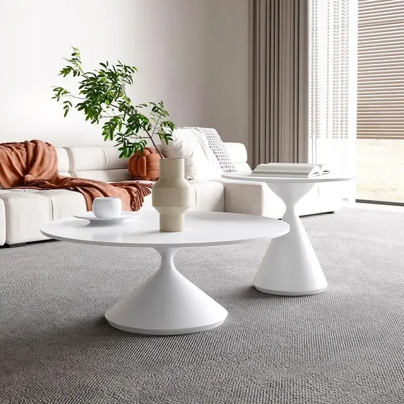 

round Tea Table Italian Minimalist Cream Style Small Apartment Living Room Creative Design Sense Pure White Side Table