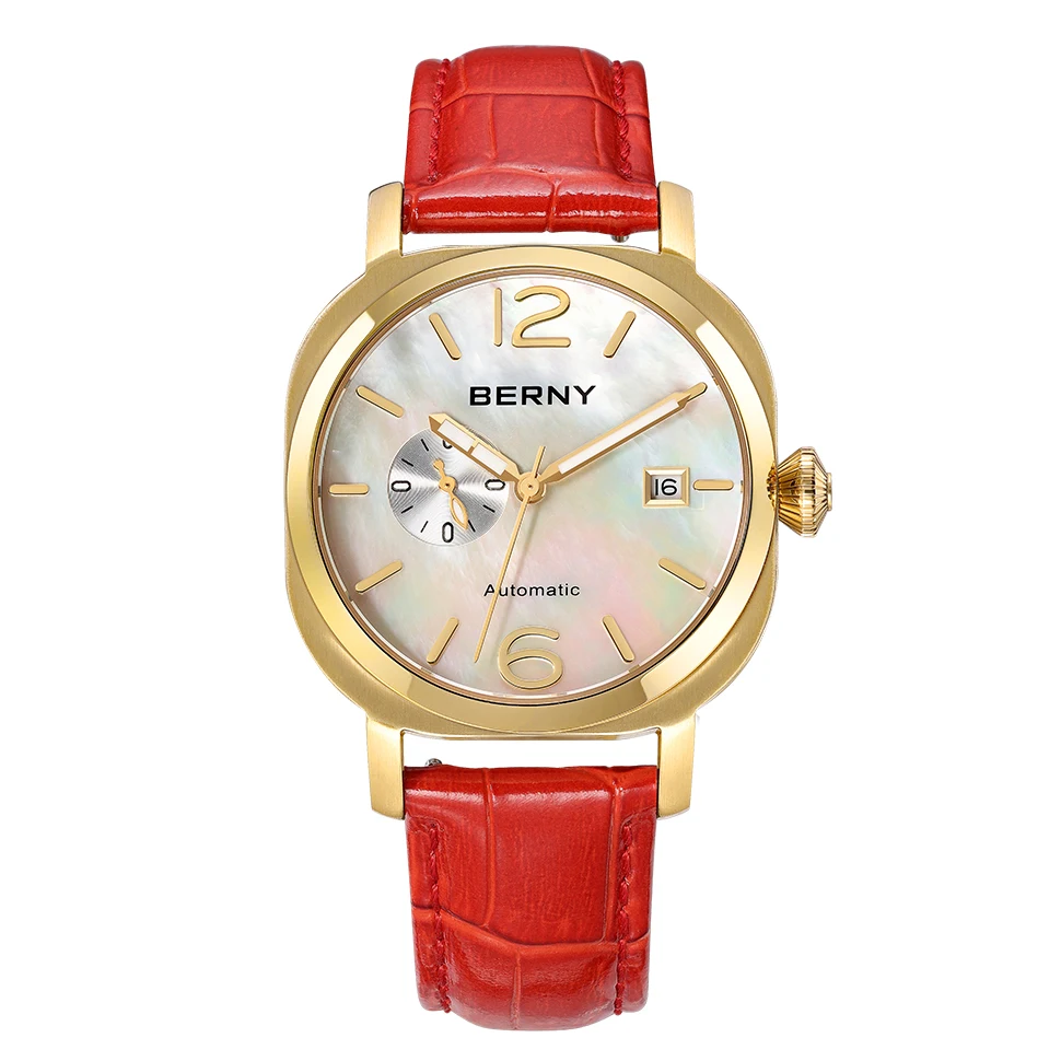 

BERNY Ladies Mechanical Wristwatch Sapphire Genuine Leather MIYOTA 8217 Automatic Luxury Women Watch Luminous 5ATM Waterproof