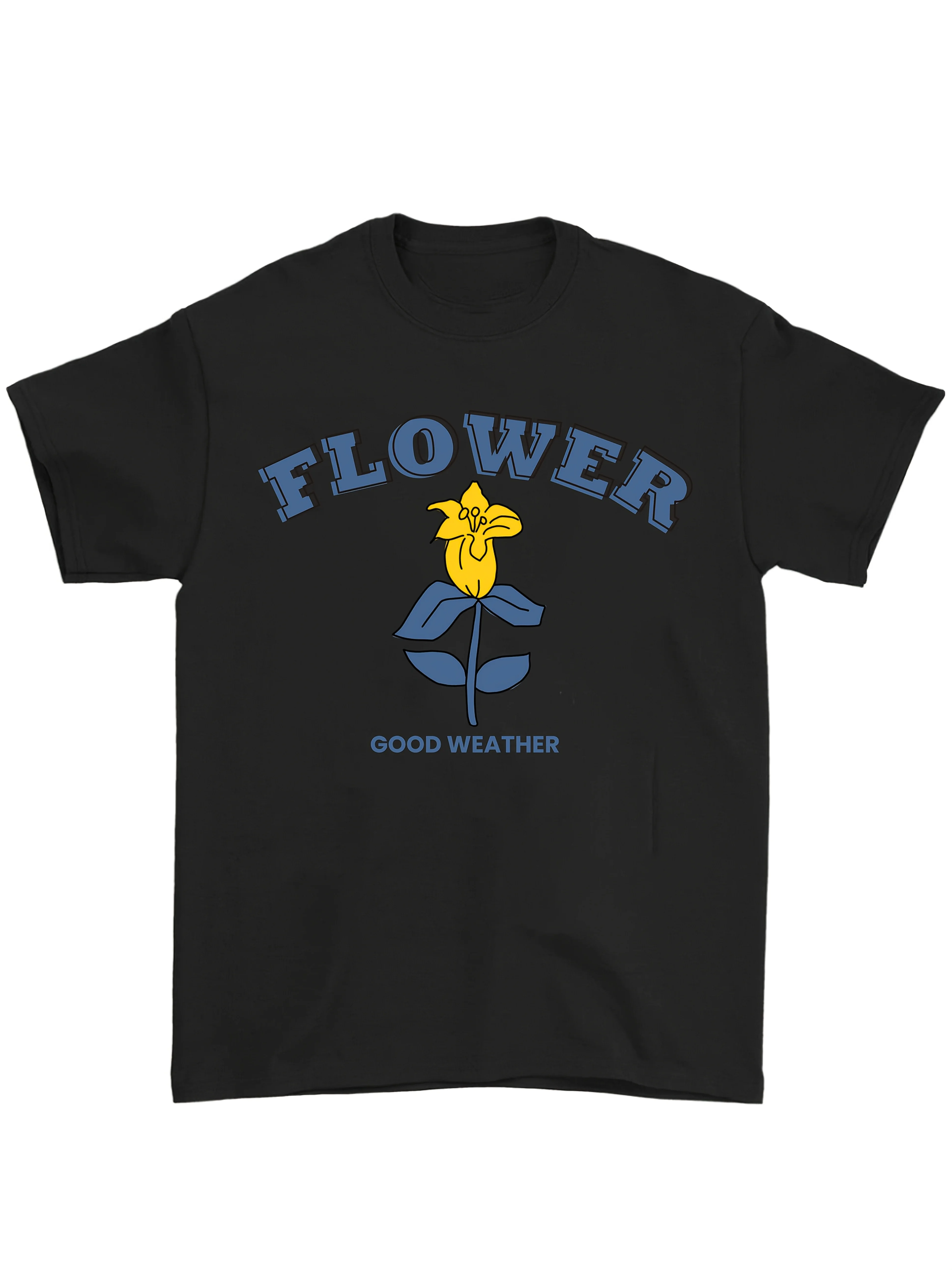 

Men's Floral Graphic T-Shirt - Relaxed Fit Crew Neck Tee with "FLOWER GOOD WEATHER" Print - Heavyweight