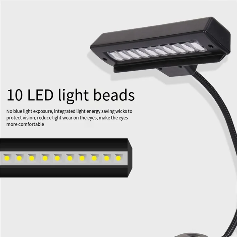 USB Rechargeable Music Stand Light 10 Bright LED,Nightstand Lamp Desk Reading Lamp Easy To Use
