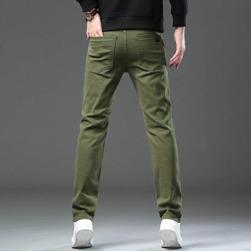 Jean Slim en Denim pour Homme, Pantalon à la Mode et Polyvalent, en Tissu Doux, Vert Armée, Café, Marque Masculine Fjj, Nouvelle Collection Automne