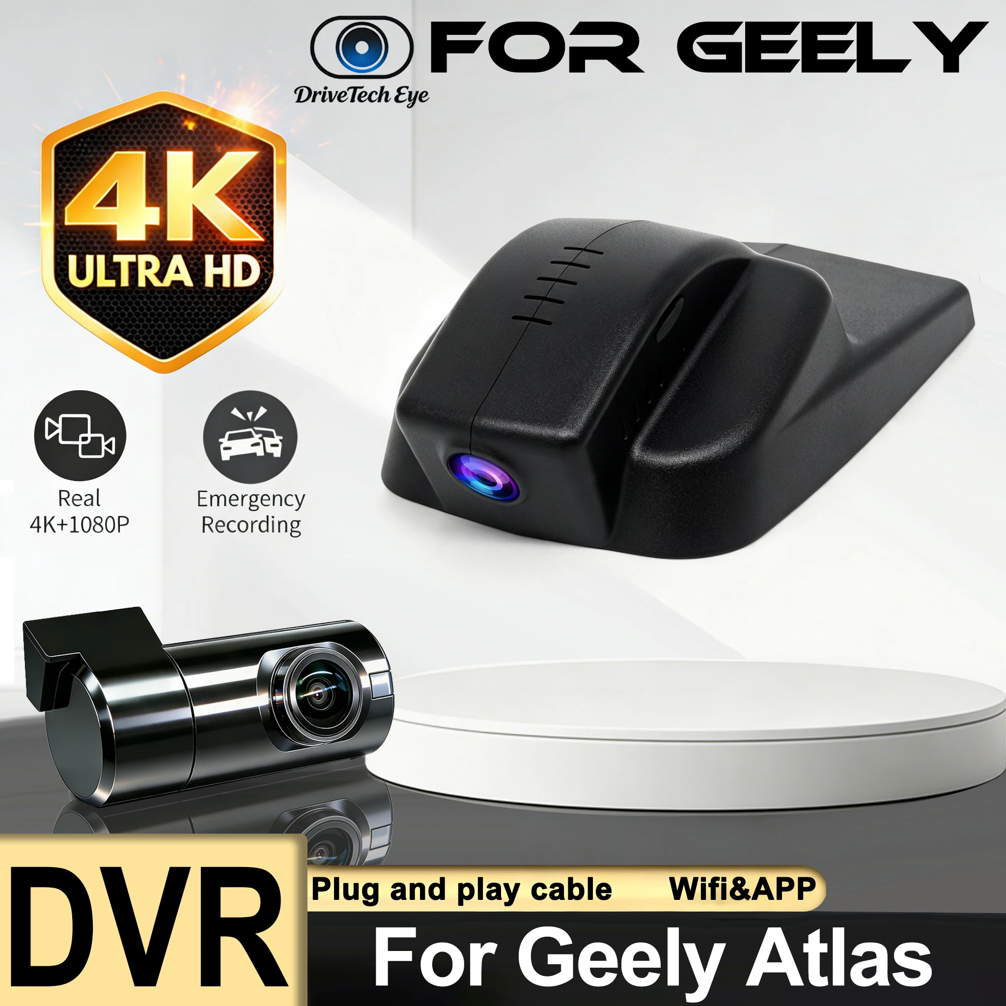 4K HD 2160P USB Powered Wifi Car DVR Video Recorder Dashcam for GEELY Atlas General 2016 2017 2018 4WD with WIFI Mobile APP