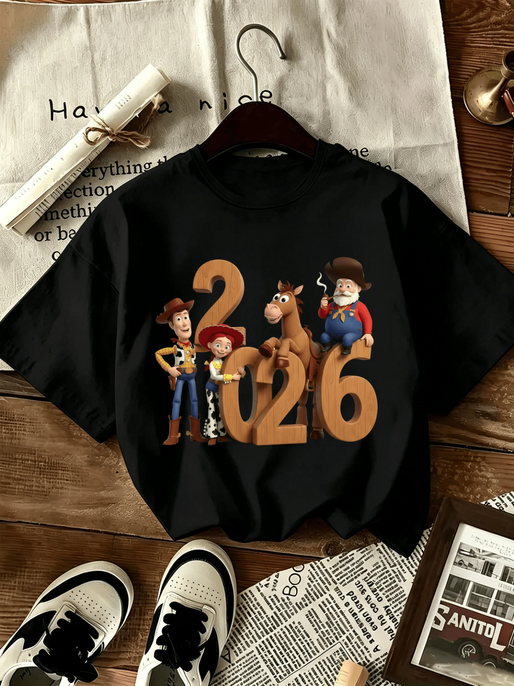 

2026 Kids T-shirt Cartoon Print Woody Jessie Bullseye Short Sleeve Casual Cotton Tee for Tops parent-child Summer