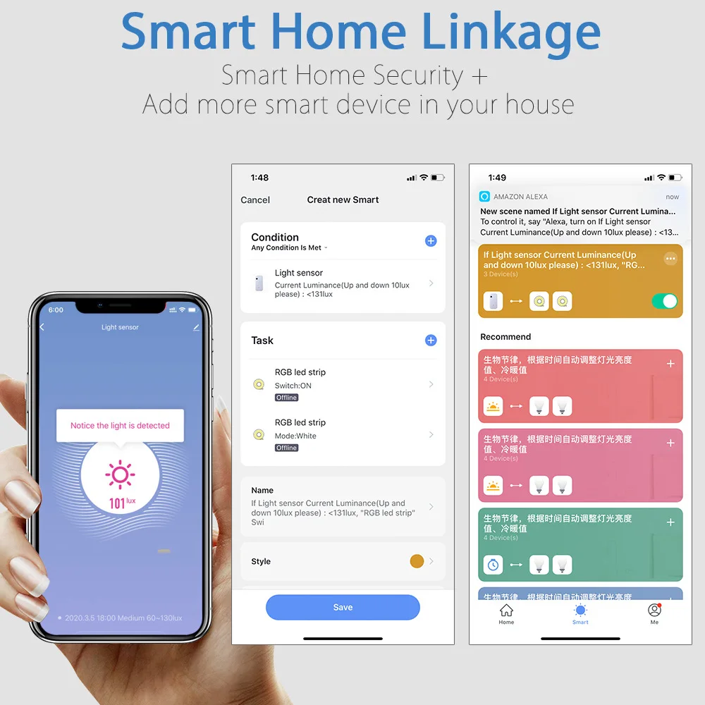 Tuya ZigBee3.0 Lichtsensor Smart Home Beleuchtungssensor Helligkeitsdetektor Automatisierung Verknüpfung Szene Arbeiten mit Smart Life APP