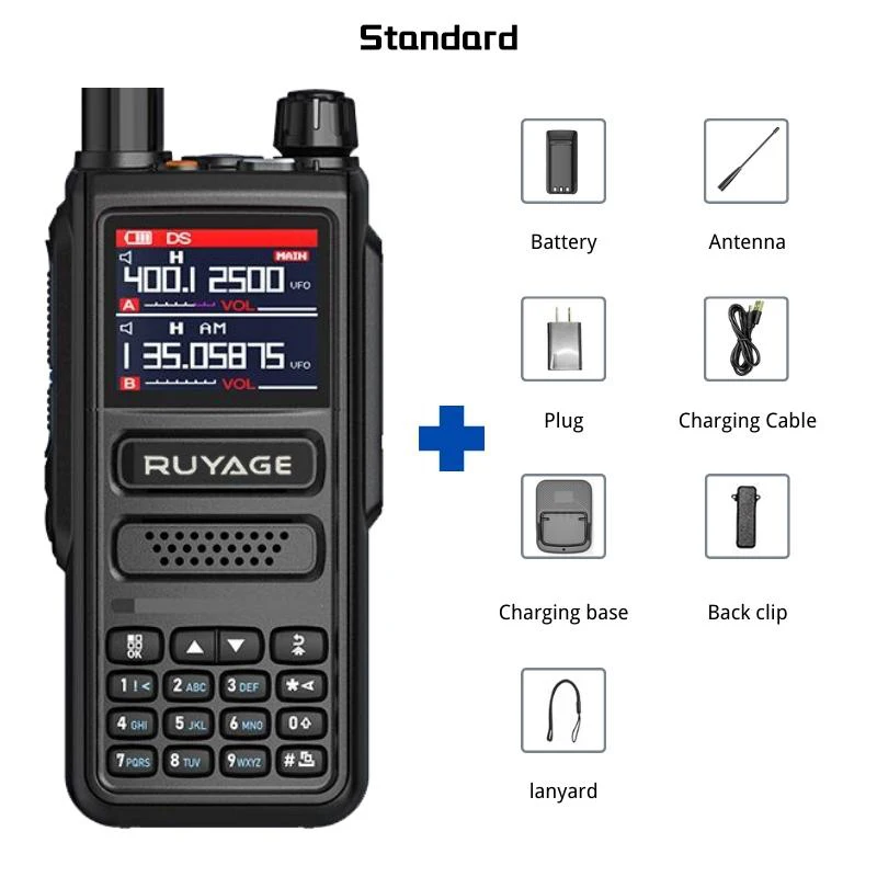 Ruyage UV98 6 Bands Amateur Ham Two Way Radio Station 256CH 10W Air Band Walkie Talkie NOAA LCD Color Police Scanner Aviation