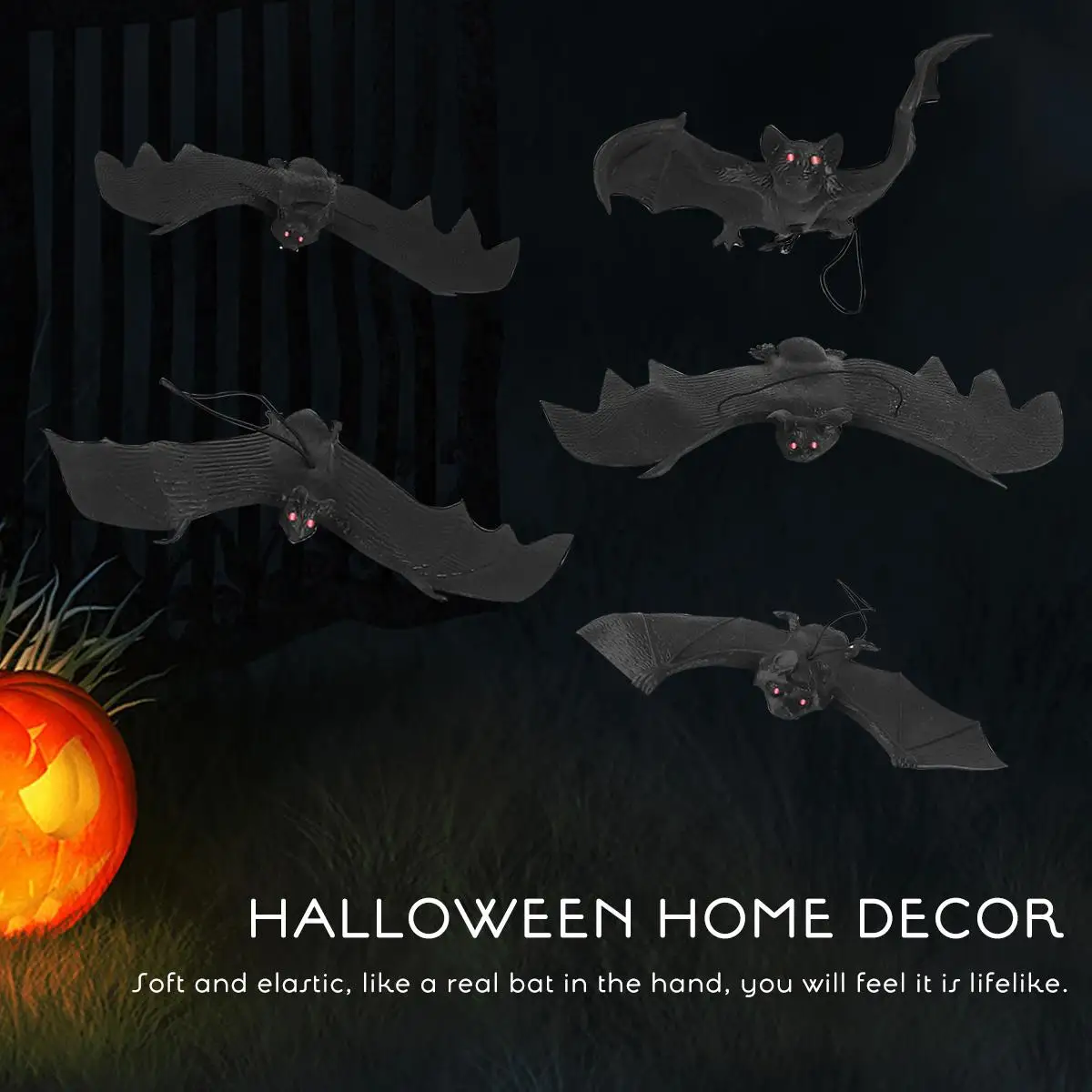 Décorations élastiques douces pour fête d'halloween, 5 pièces, liquidation, décoration d'intérieur et d'extérieur, jouet effrayant noir