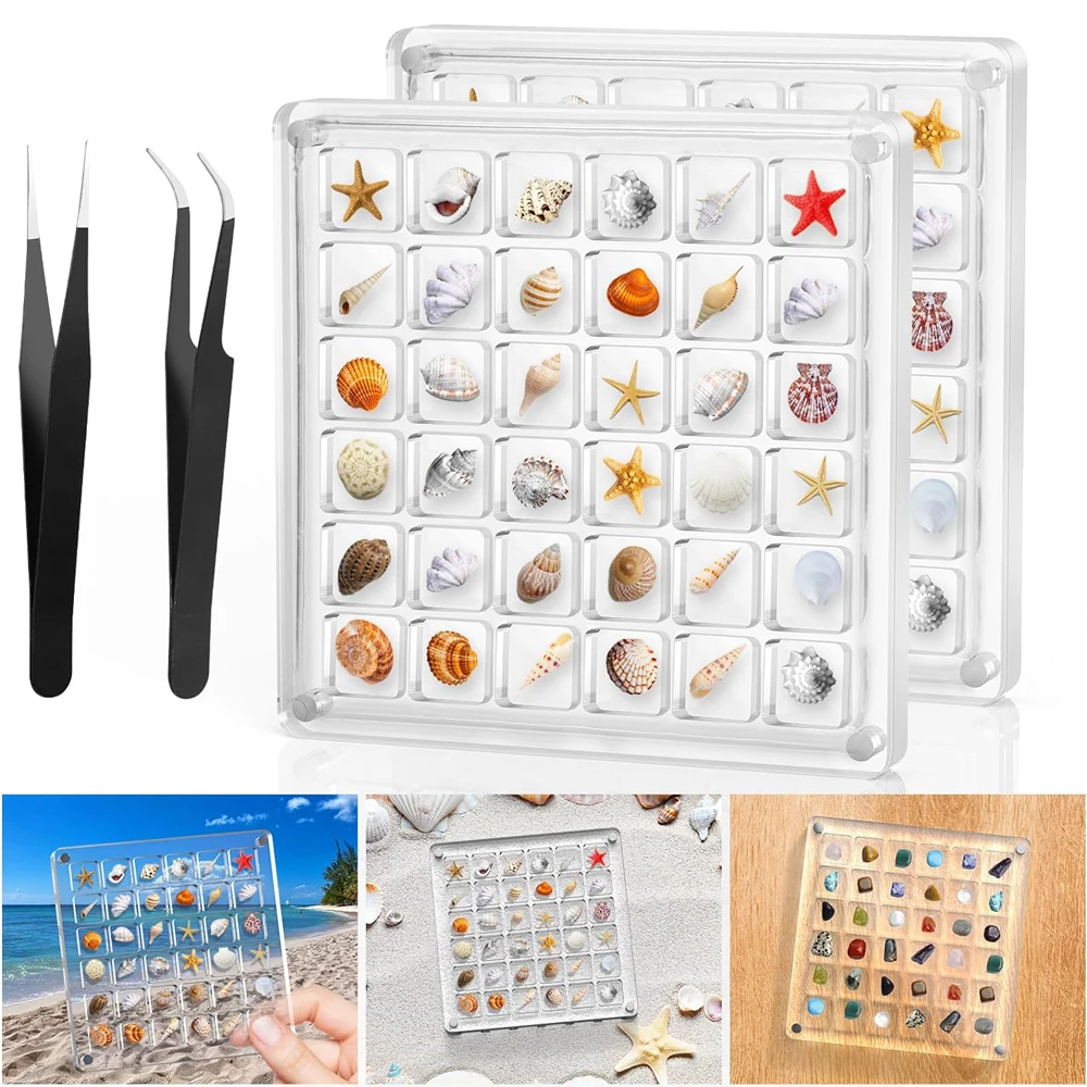 Acrylic Magnetic Seashell Display Box,Clear Sea Shell Display Box,Beach Magnet Storage Organizer Case for Seashell Diamond Beads