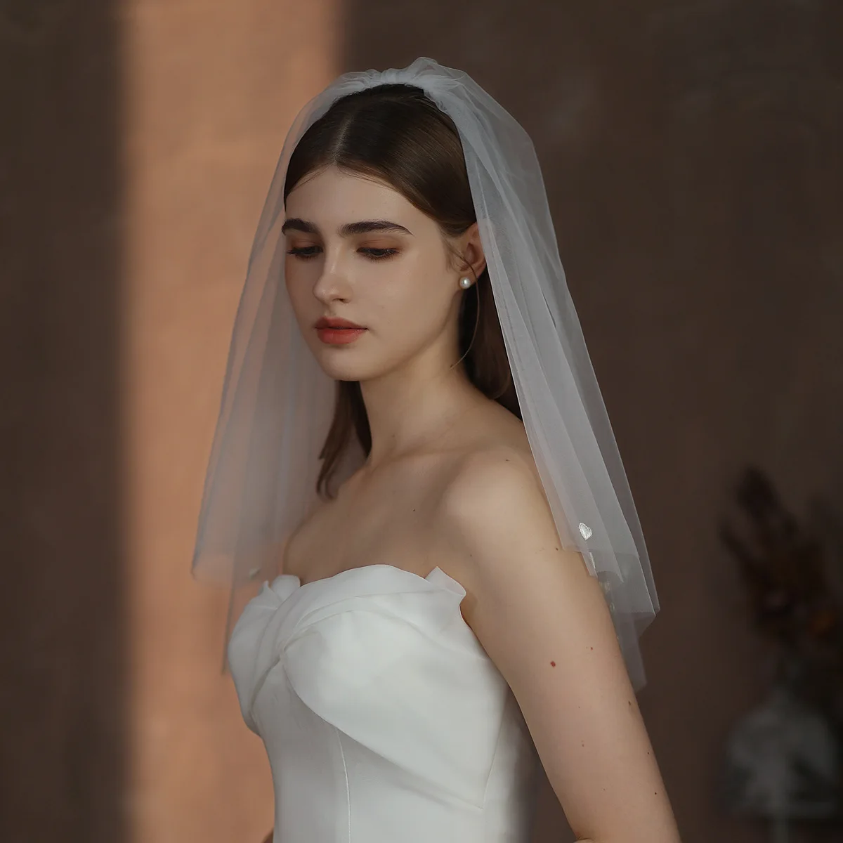 

V312 Super Fairy Double Layer Heart-Shaped Veil Short White Wedding Soft Veil Headpiece