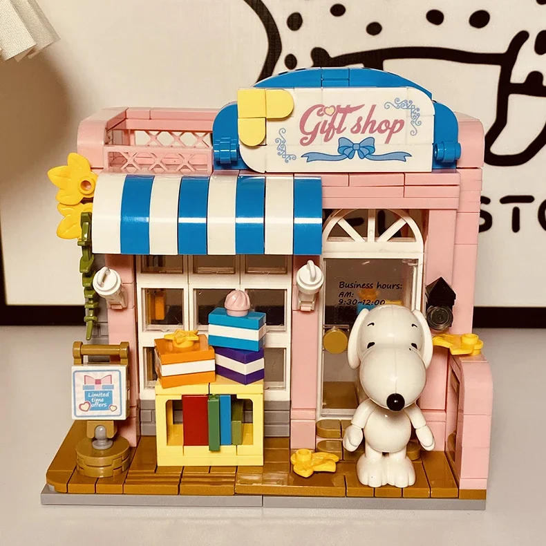 Funny Snoopy Mini Building Blocks Street View Store DIY House Trendy Scene Assembled Model Bricks Figure Toys for Christmas Gift