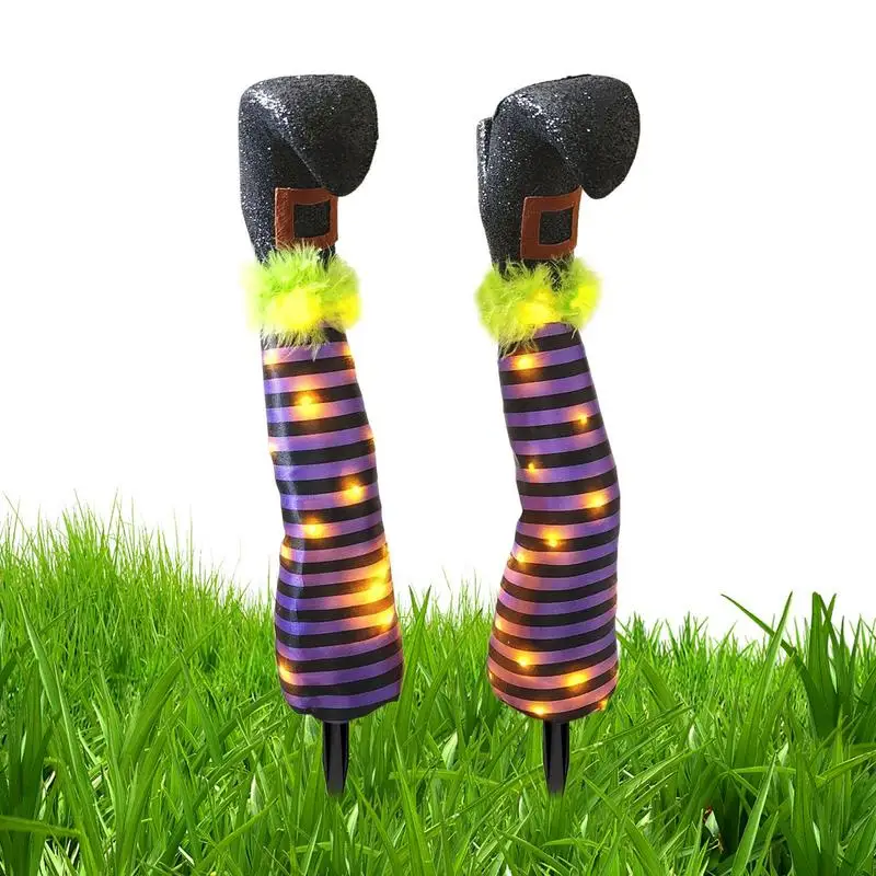 2PCS Halloween Evil Witch Legs Decoration Upside Down Wicked Wizard Feet With Boot Stake Yard Lawn Garden Halloween Decor Props