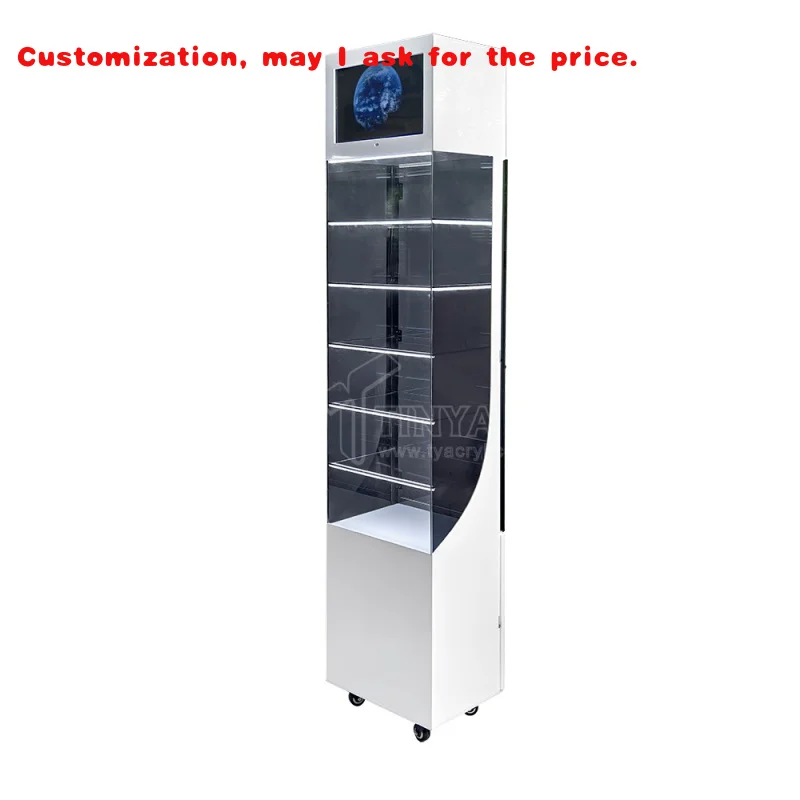 custom.Custom Smoke Shop Cigarettes Shelves Display Stand Counter RGB LED Lighting LCD Screen Display