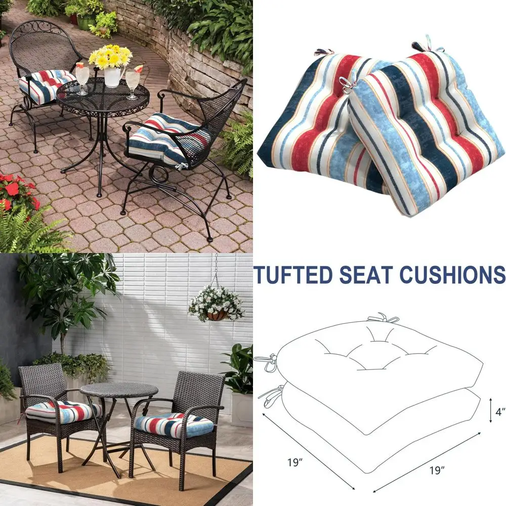 

Всепогодные подушки для уличных плетеных стульев, комплект из 2 штук, 19x19x4 дюйма, U-образные, полосатые, красно-синие