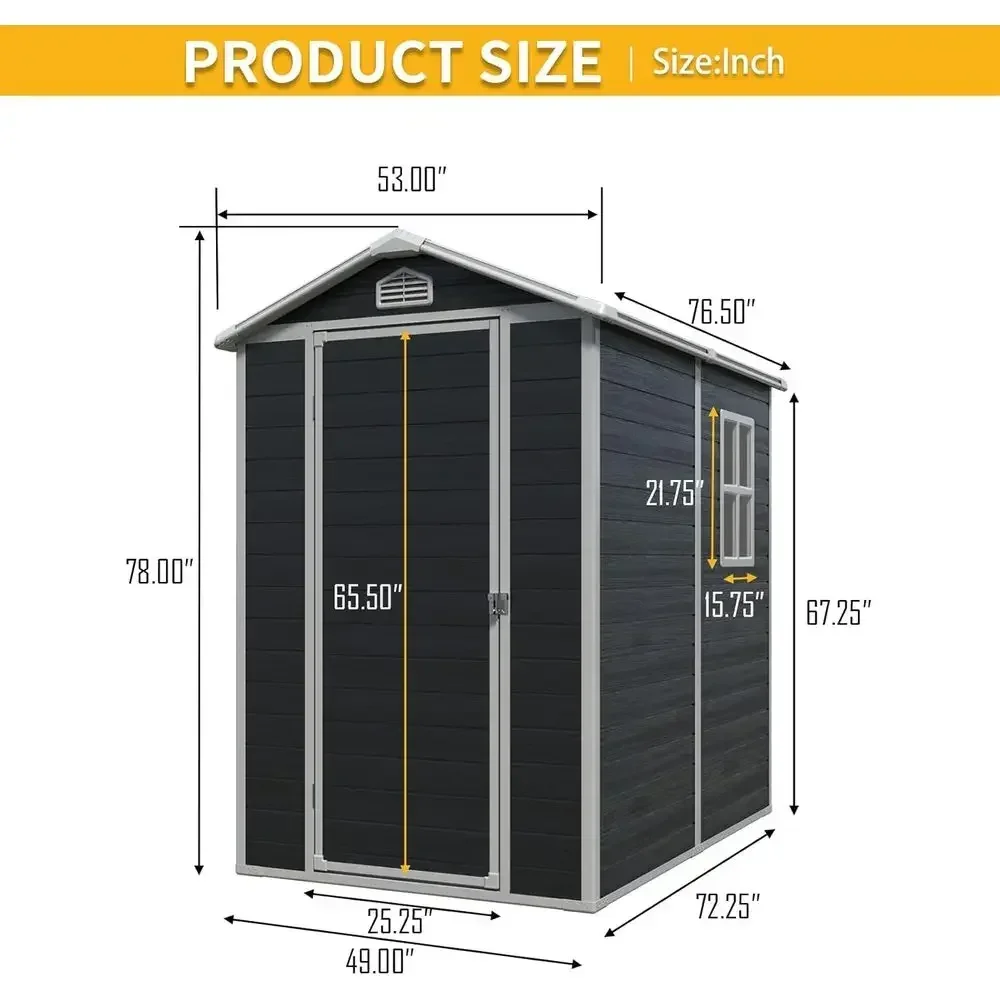 6ft x 4ft Outdoor Storage Shed with Floor, Lockable Door, Window, and Vent - Black