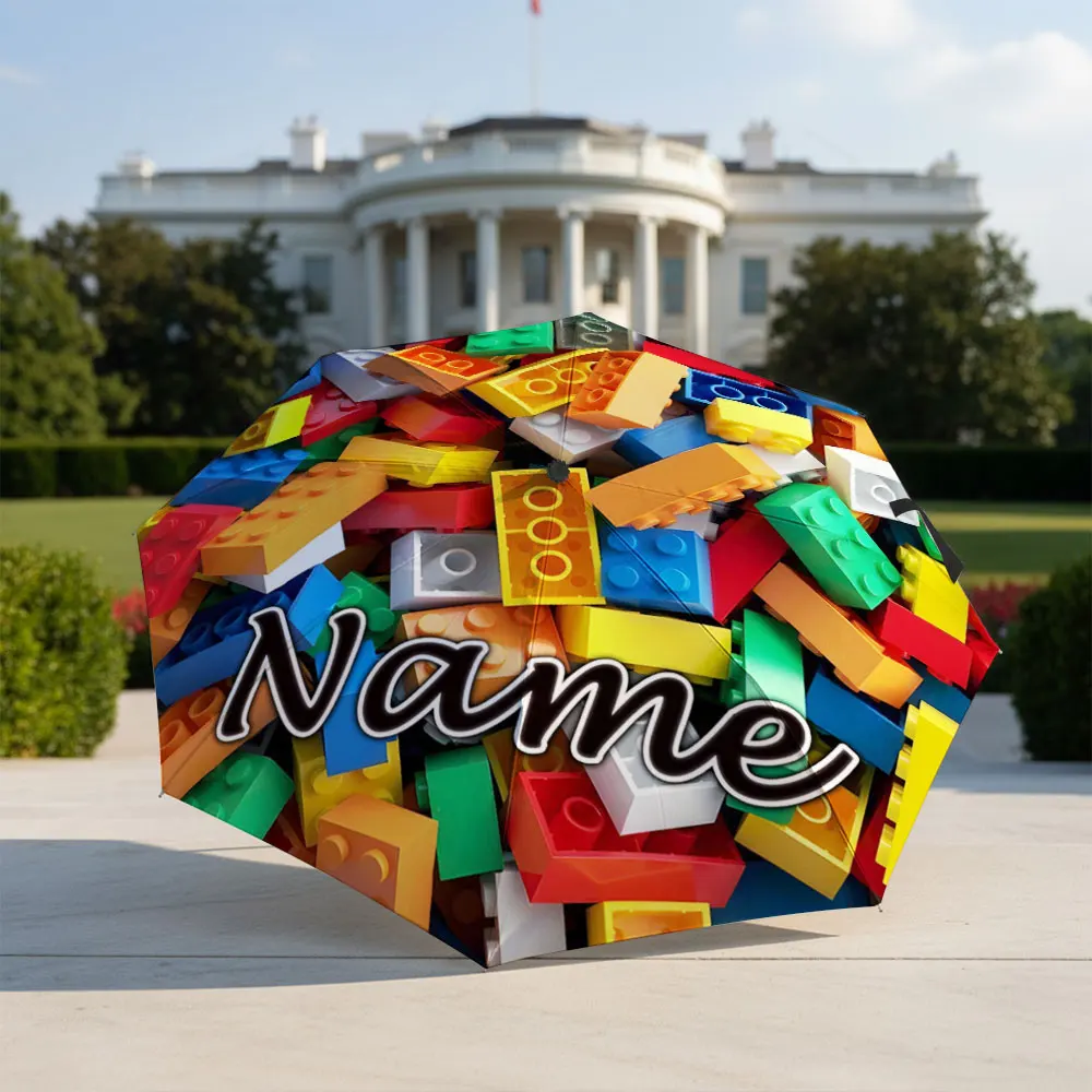 Custom Name Umbrella Multicolor Building Bricks Toy Blocks Print Folding Umbrella,Portable Travel Parasol For Children Game Fans