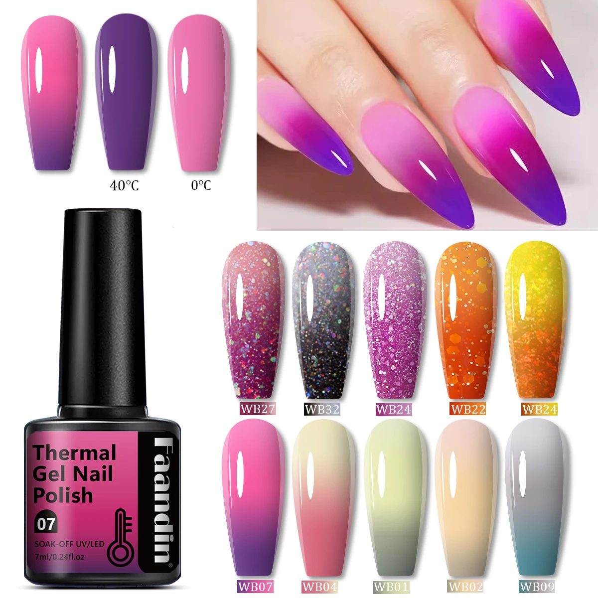 Faandin 3 pezzi/set 7ml*3 pezzi, l'effetto di rivestimento spesso è migliore per i cambiamenti di temperatura, set di smalti per unghie in gel che cambiano colore, regalo perfetto per il regalo, non sbiadisce, facile da applicare e rimuovere