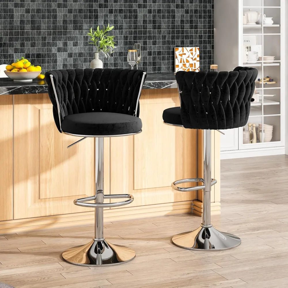 

Set of 2 Velvet Swivel Adjustable Height Bar Stool with Back & Footrest for Kitchen, Bar, Dining Room, Counter Height Barstools