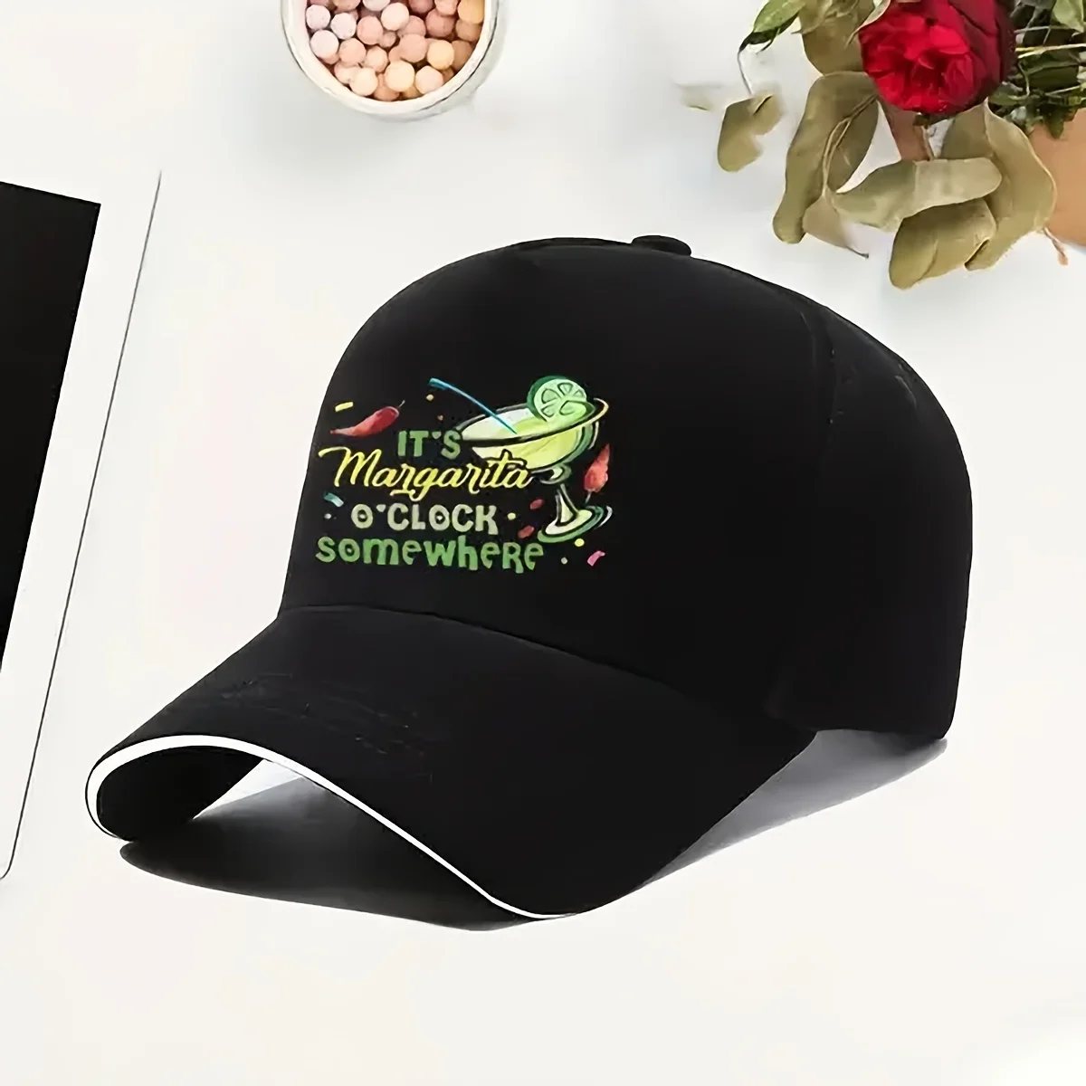 Margarita O Clock Somewhere Print Baseball Cap Unisex Polyester Adjustable Casual Outdoor Sports Summer Breathable Cap
