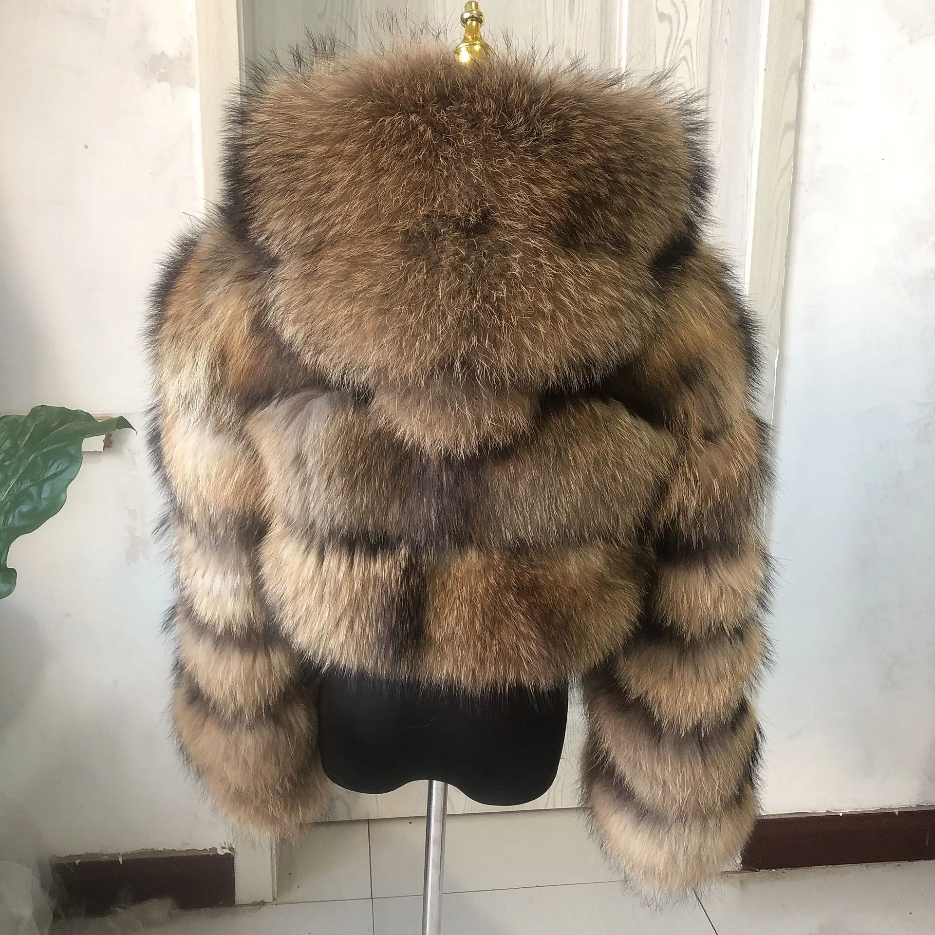 Natural Fox Fur Coat com chapéu para senhoras, Real Raccoon Fur, alta qualidade, frete grátis, inverno