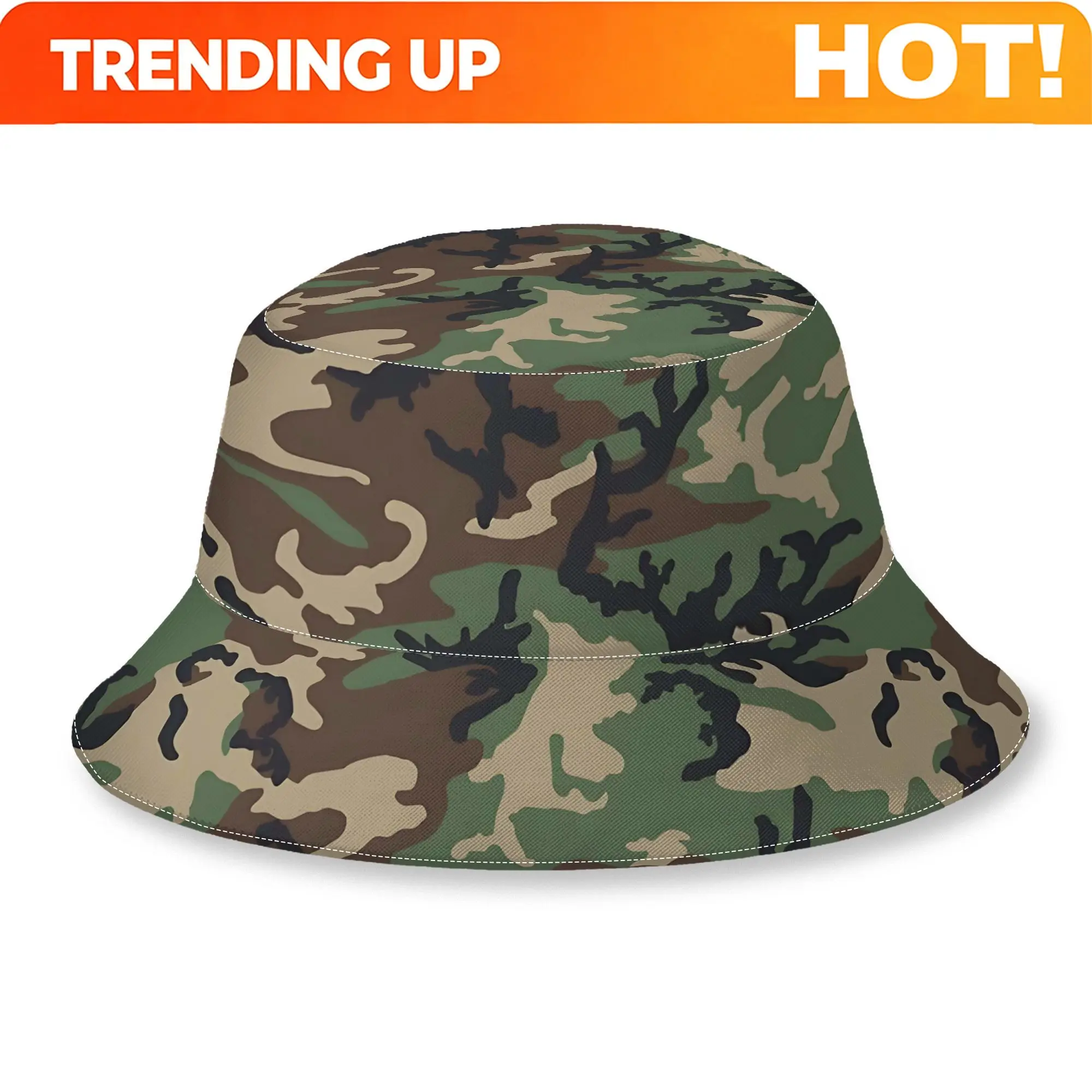 Customization Classic Woodland Camouflage Seamless Pattern Printed Bucket Hat, Unisex Casual Sun Hat, All-Match Daily Wear