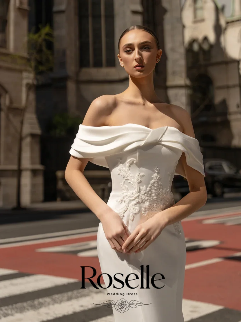 ROSELLE Off Shoulder Mermaid Beading Wedding Dress Strapless Open Back Appliques 2026 Bridal Gown Customized свадебное платье