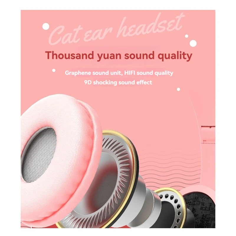 Fones de ouvido bluetooth com orelha de gato para crianças, modo sem fio, fone de ouvido dobrável com microfone, luz led rgb para presente, jogos escolares