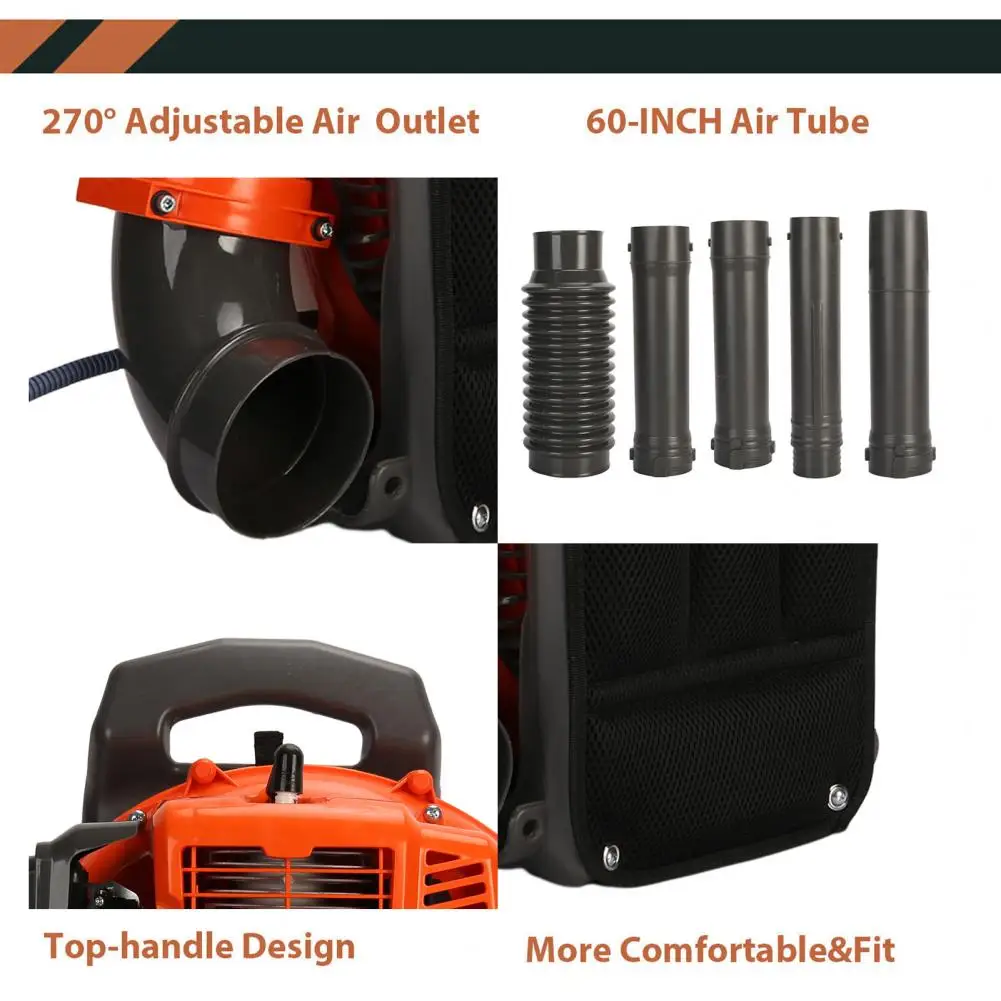1 Set Leaf Blower Backpack Style 52 Cubic Centimeter Adjustable Tube Gas Powered Dust Blower Garden Supplies