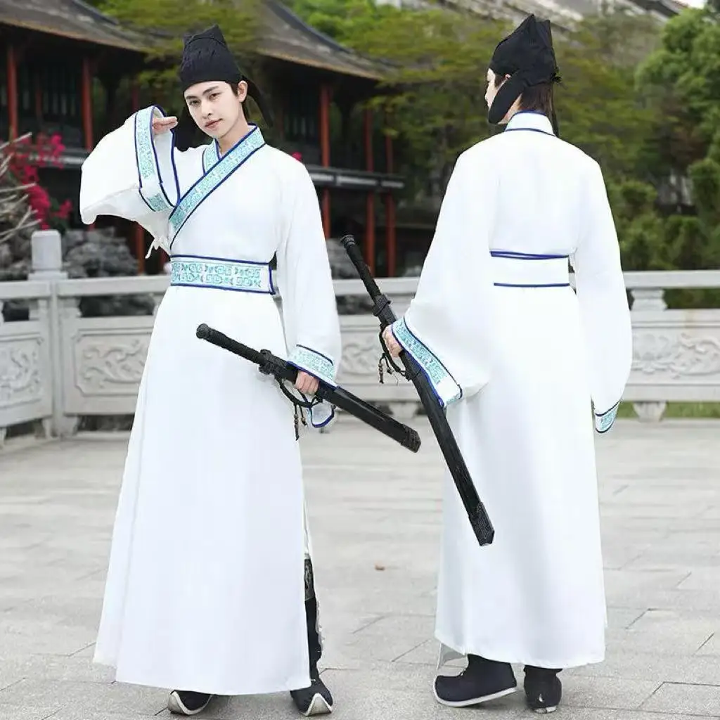 Men's Hanfu Tang Song Cross Collar Long Robe Traditional Chinese Embroidered Clothing Halloween Scholar Cosplay Costume Hanfu - view 2