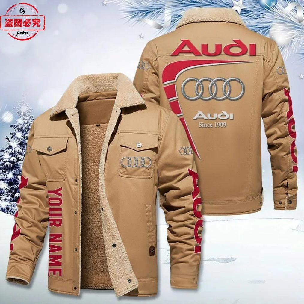 Car logo jacket plus velvet winter warm jacket Audi men's stand collar racing suit overalls