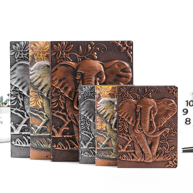 3D Three-dimensional Elephant A5 Notebook European Retro Thickened PU Embossed Notepad Diary Business Gift Office Supplies Gifts