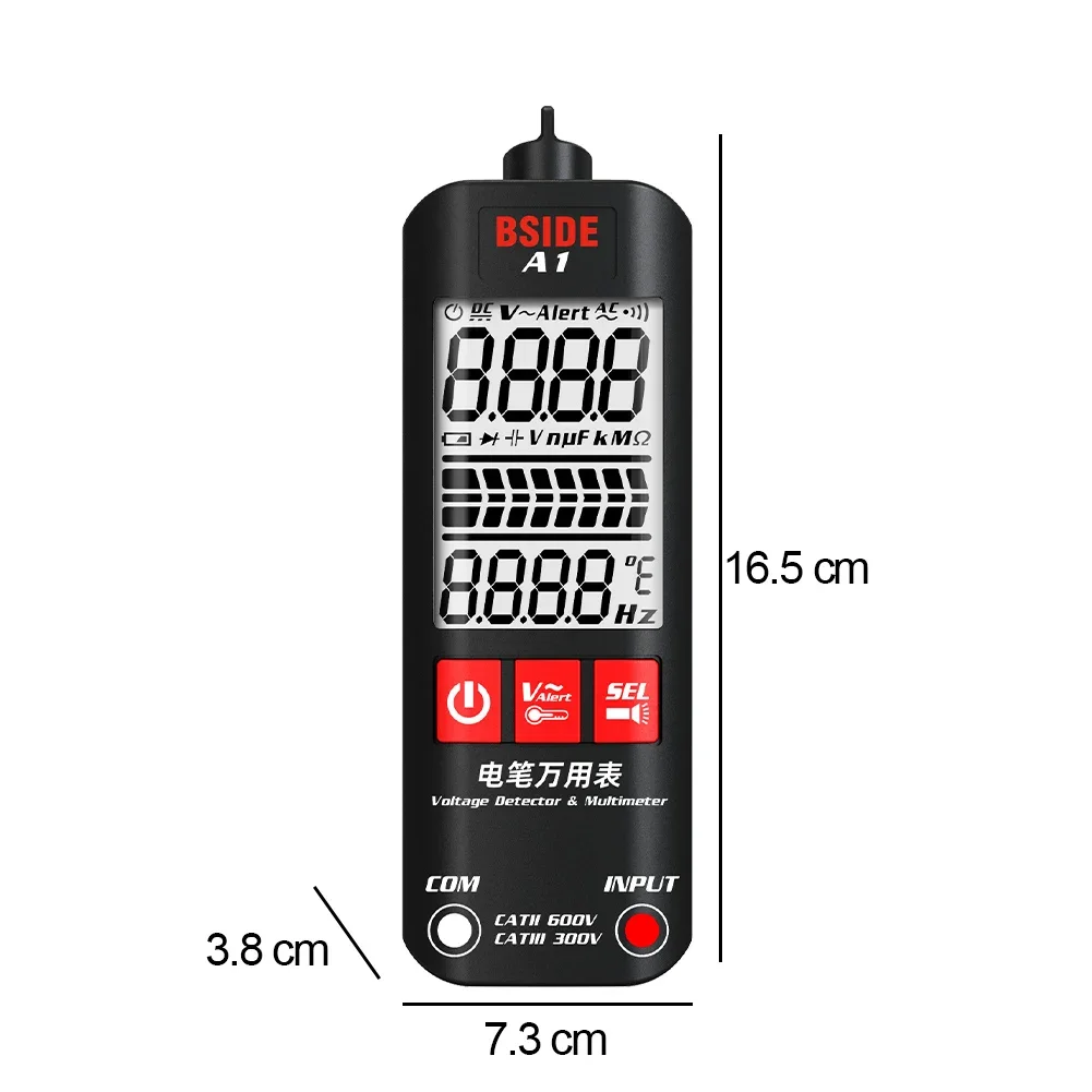 BSIDE A1 LCD Digital Multimeter Voltage Tester Detector Display Non-Contact pen Dual Range Live Wire  Ohm Hz NCV backlight meter