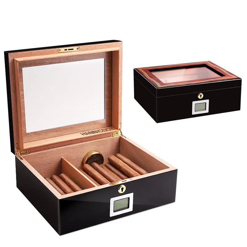 

HANNICOOK Cuban cedar wood cigar box moisture box pattern skylight cigar box cigar moisture and humidity cigar box