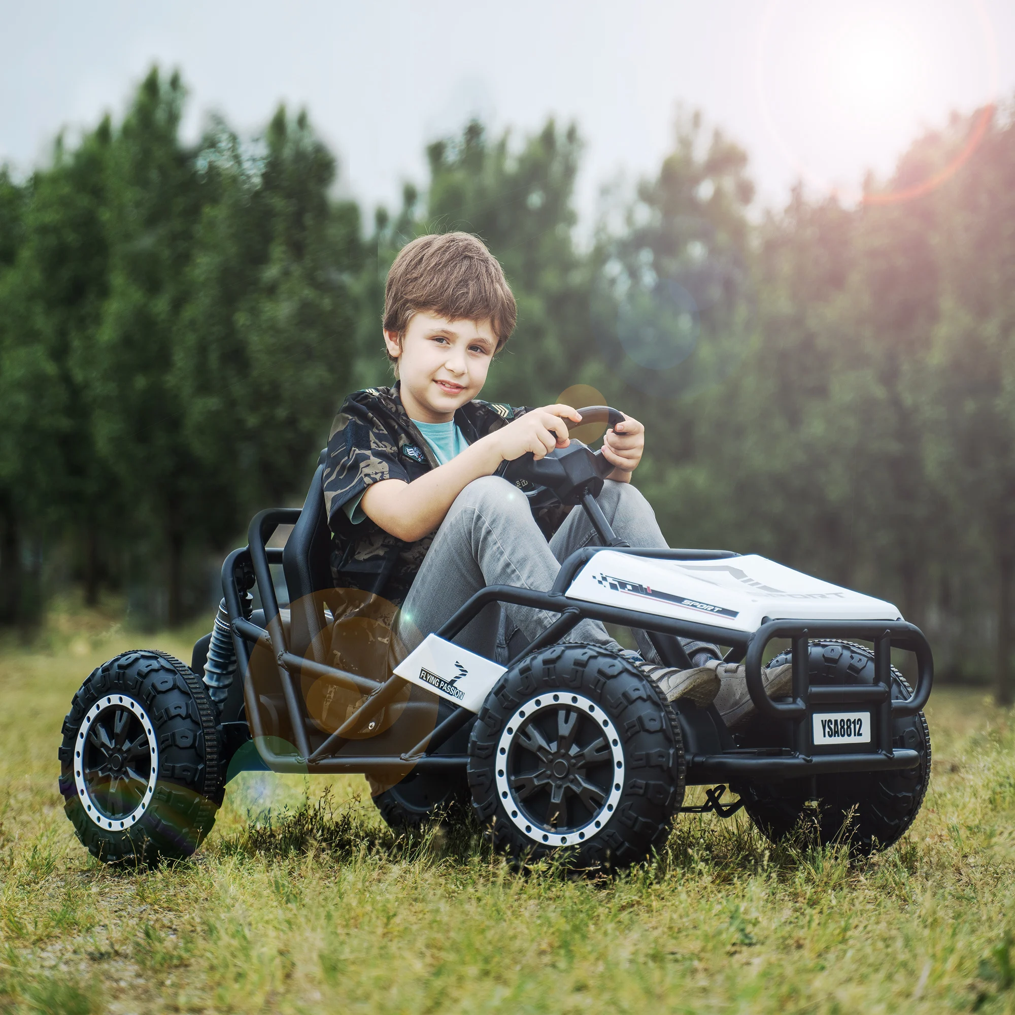 UlOscar Go-Kart pour grands enfants de 6 ans et plus, 24V, moteur injuste de 2x200W, 6mph, voiture électrique d'extérieur/tout-terrain/route D343