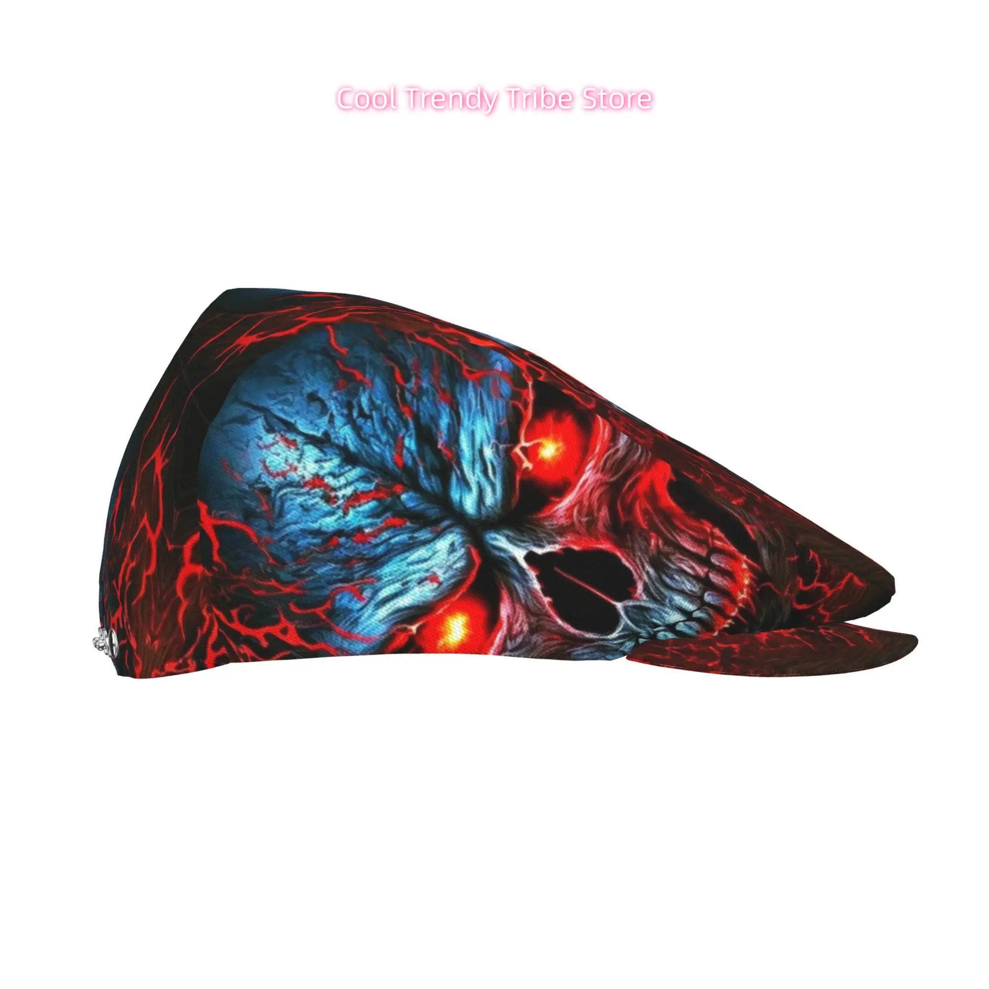 1pc Men's & Women's Red-Eyed Skull with Lava Cracks All-Over Print Hat - Gothic Lava Flow, Full-Body Full-Print Flat-Top Newsboy