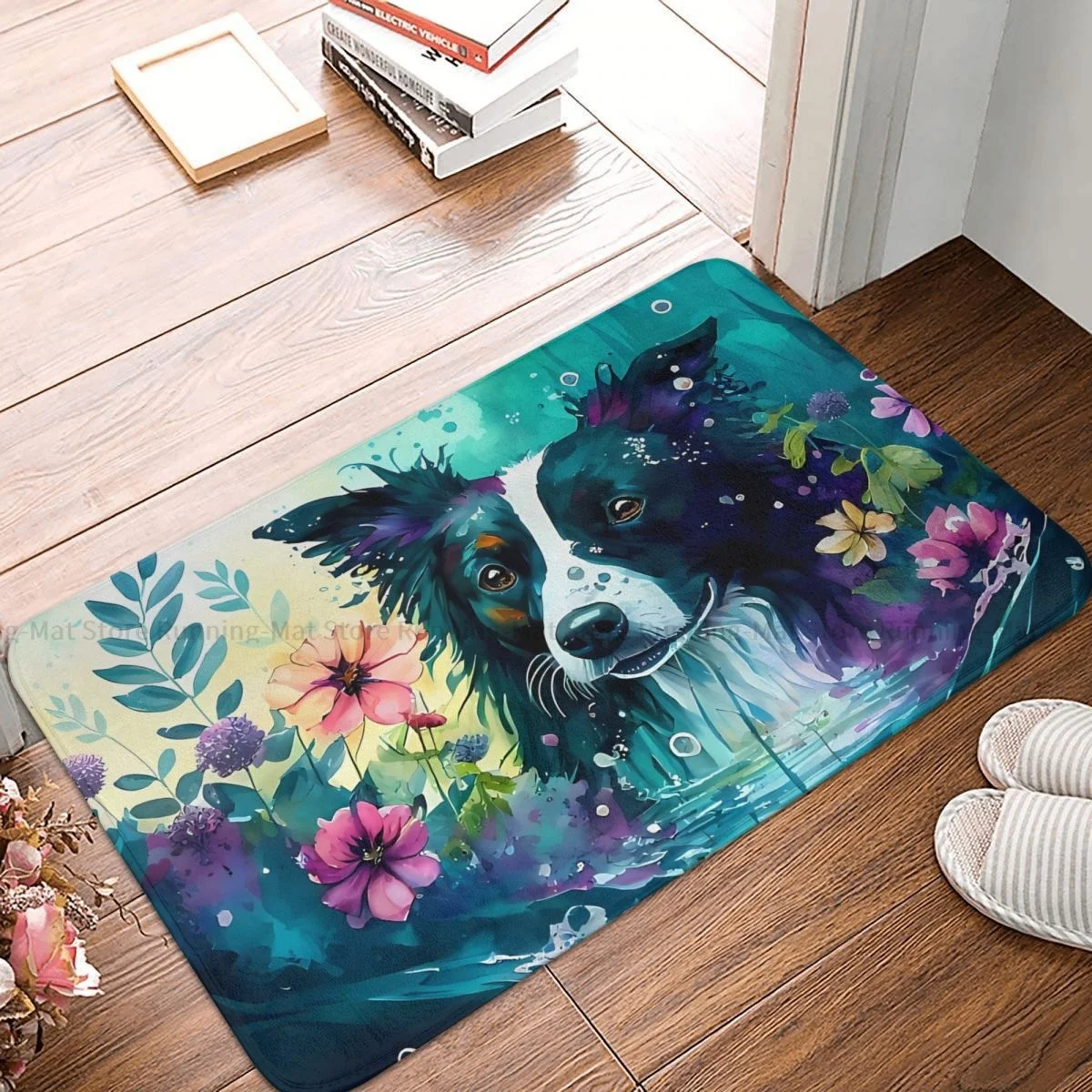 Border Collie Pet Dog Bath Mat Beautiful Watercolor Doormat Living Room Carpet Balcony Rug Home Decor