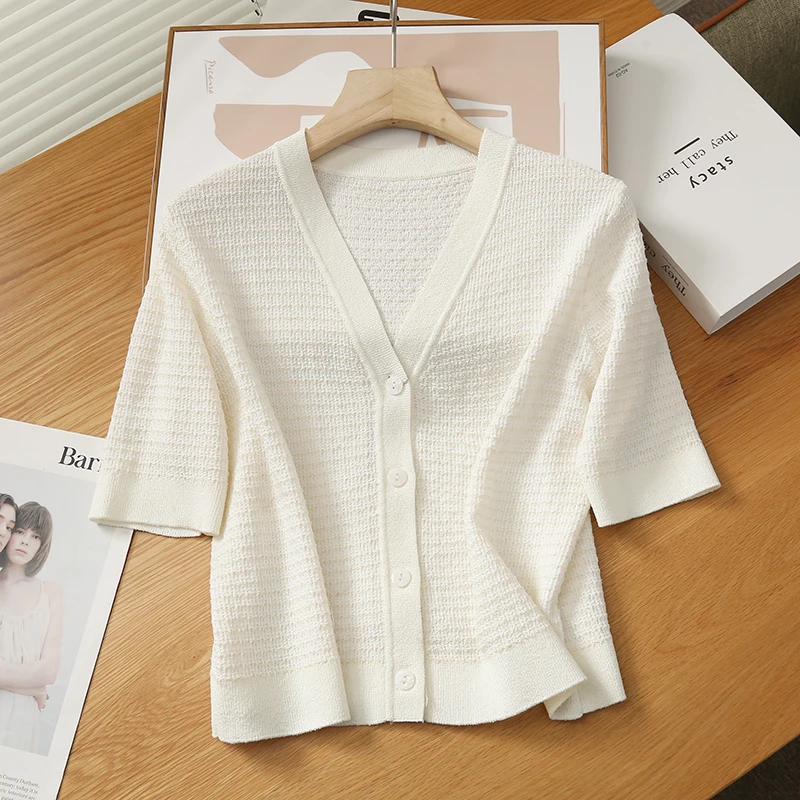 

V-Ne Ice Silk Вязаный кардиган ort Sve Open Женский топ Дышащий Удобный Нежная текстура M-Series