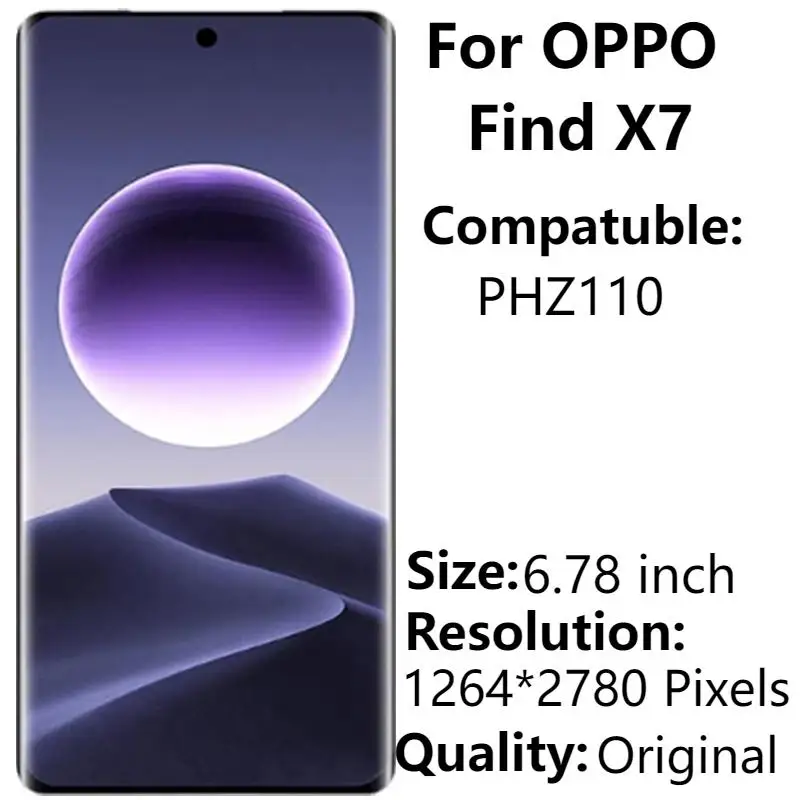 

6.78" AMOLED For Oppo Find X7 LCD Display With Frame Original PHZ110 LCD Touch Panel Screen Digitizer Assembly Replacement Parts