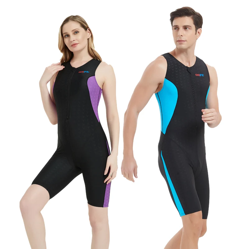 Men Women Professional Racing Athletic One Piece Knee Length SwimSuit For Adults Training WaterProof SharkSkin Surfing BeachWear