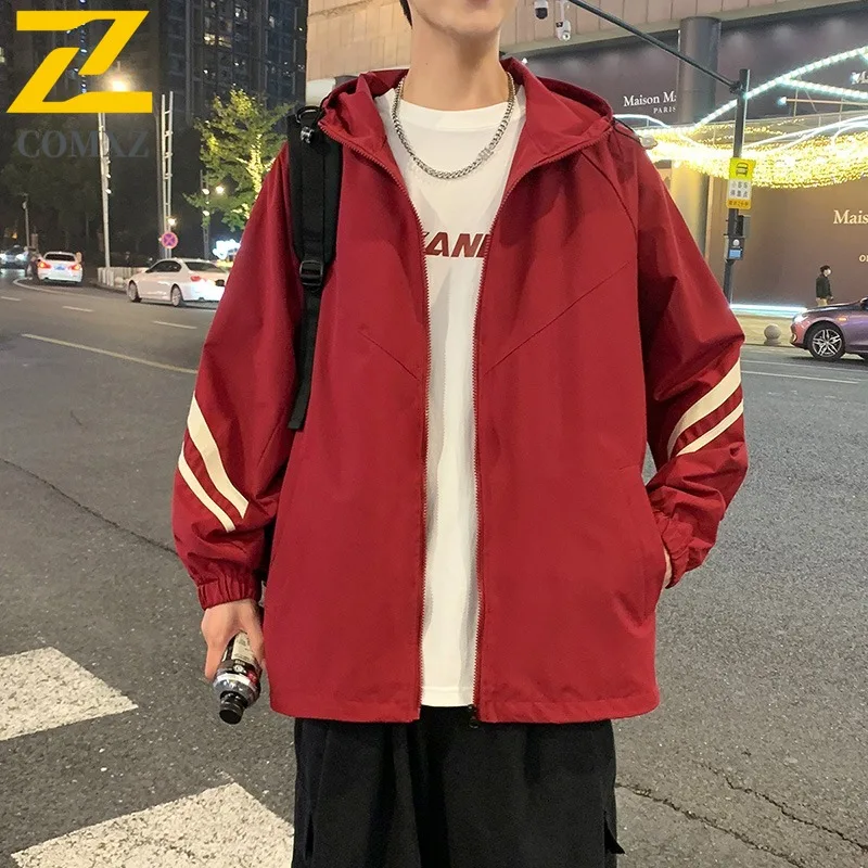 

COMXZ Luxury Mens Jacket Hooded Outdoor Streetwear Trendy Motorcycle Jacket Korean Fashion Design Lightweight Windbreaker